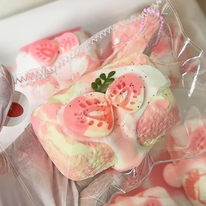 Pink Strawberry Bread Pinching Taba Squishy Toys